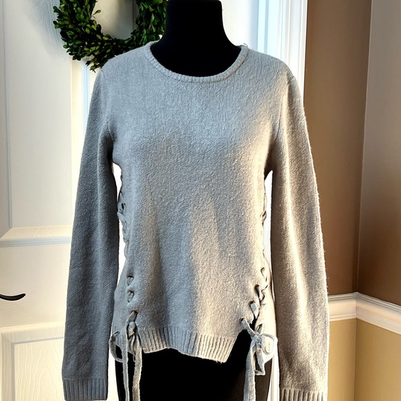 ⭐️ Elan Lace Up Chunky Sweater Heather Gray Crew Neck Size SMALL - Picture 3 of 12